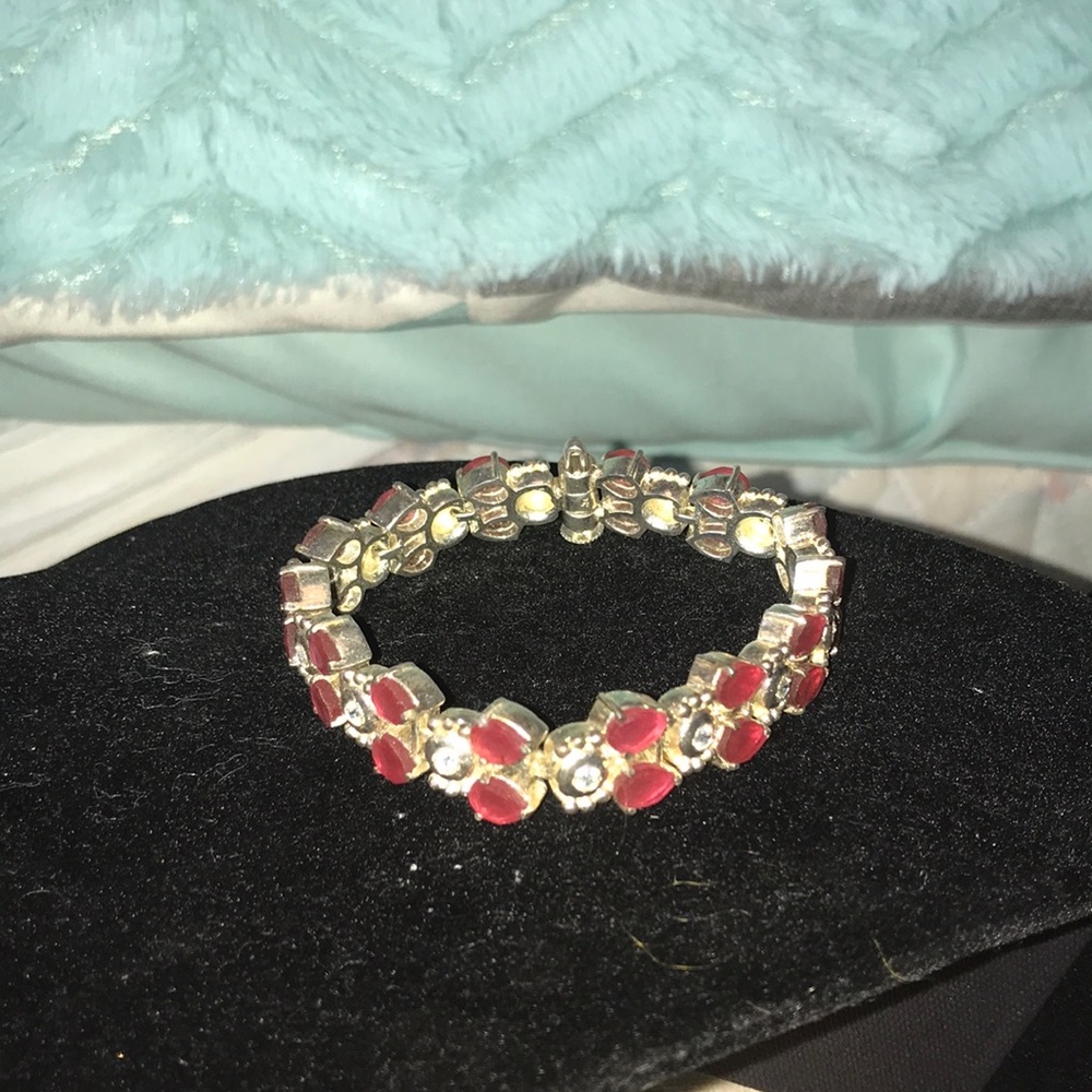 Indian Red Ruby Gemstone 925 Silver Bracelet - image 1